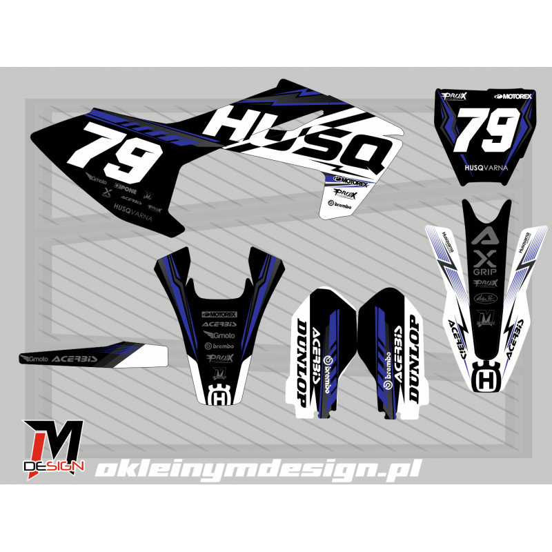 Husqvarna blue, white and black