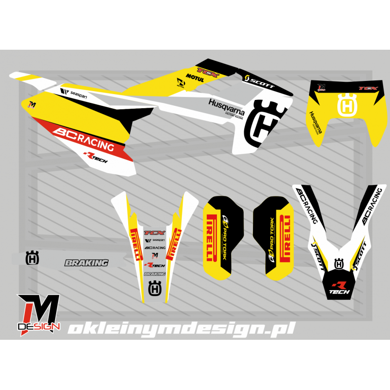 Husqvarna white, blck, yellow and red