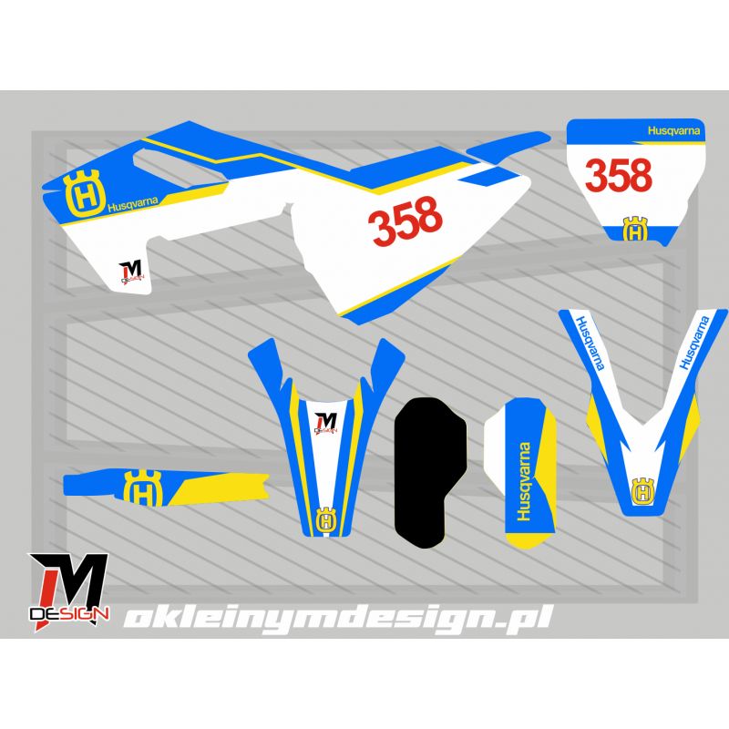 Husqvarna white, yellow, blue and black 358