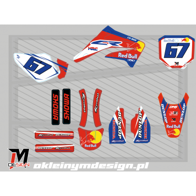 Honda red, blue and white 67